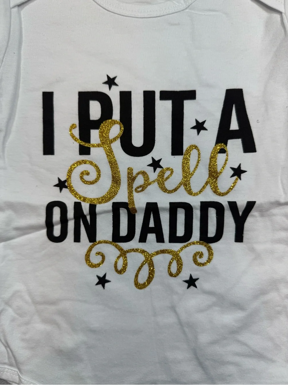I Put a Spell On Daddy Baby Outfit - White, Black & Gold 6 months
